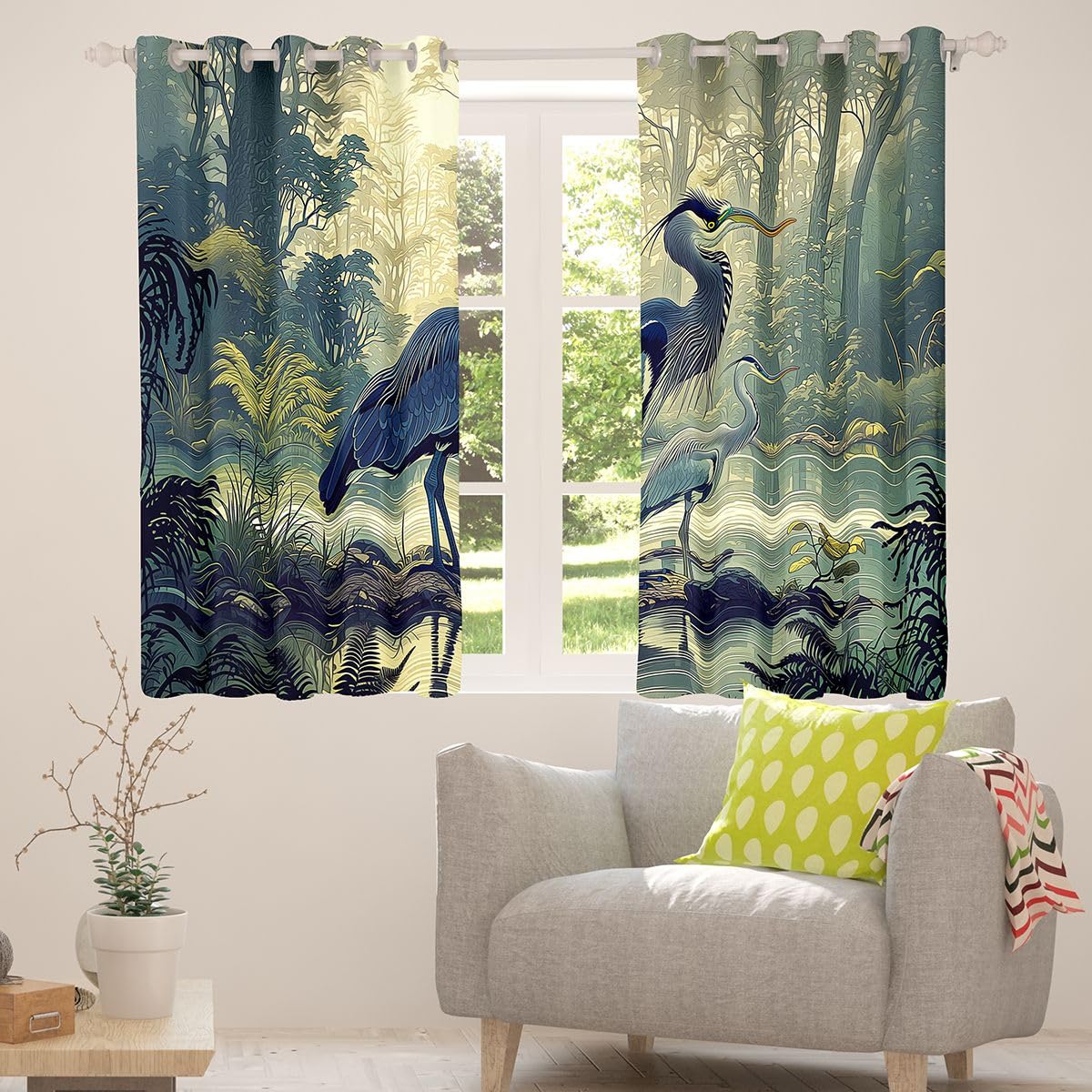 Homewish Ästhetische Landschaft Tiere Graureiher Curtain 137x117(HxB)