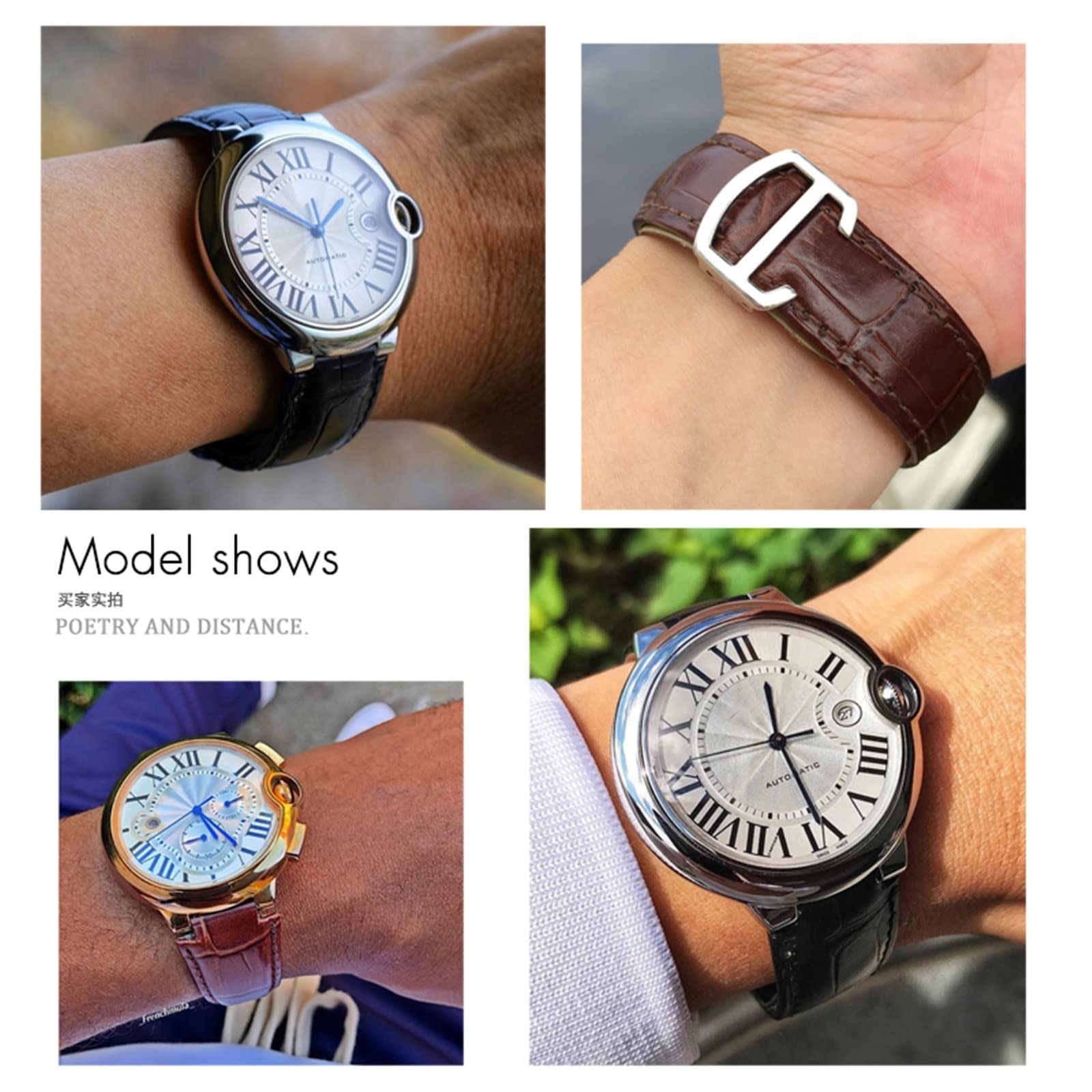 16mm 18mm 20mm pasek do zegarka z prawdziwej skóry czarny niebieski brązowy paski do zegarków z klamrą do rozmieszczania dla Cartier Tank Solo Blue Ballon