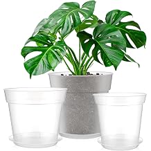 Baderke 3 Pack Clear Nursery Pot Plastic Nursery Pot Large Plant with Drainage Holes for Root Health Indoor Outdoor 8 Inches,9.25 Inches,9.6 Inch
