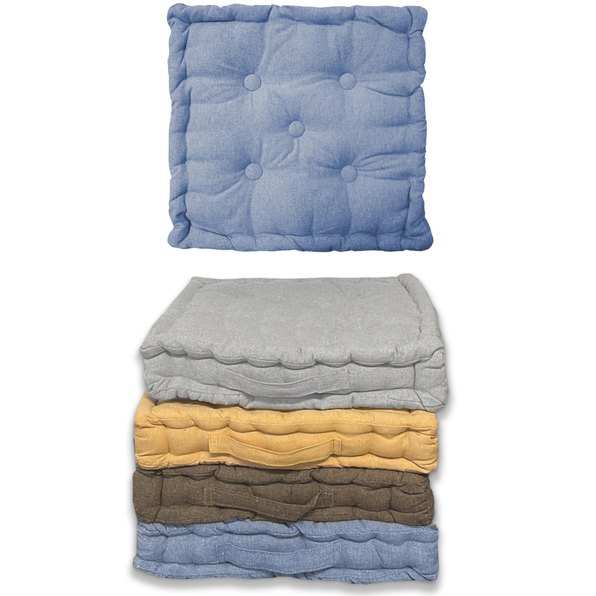 Home Tresor Cuscini per Sedie, Divano, Cuscino Lounge Arredamento da Giardino, Cuscino Trapuntato da Pavimento per Interno ed Esterno Cm. 40x40x8 - Jeans, Set 4 Pezzi