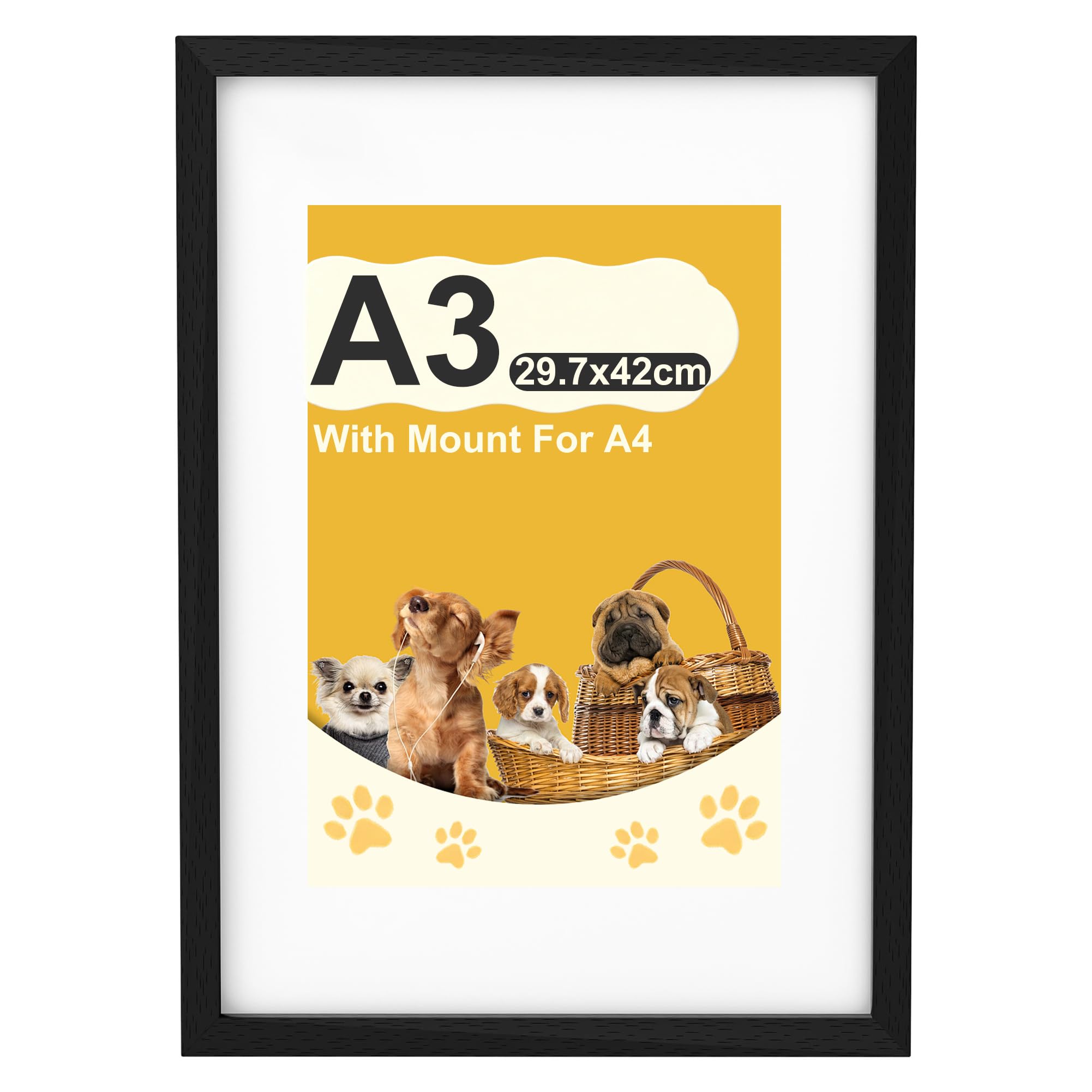 A3 Picture Frame with A4 Mount, Black Frame for Photos, Prints and Posters
