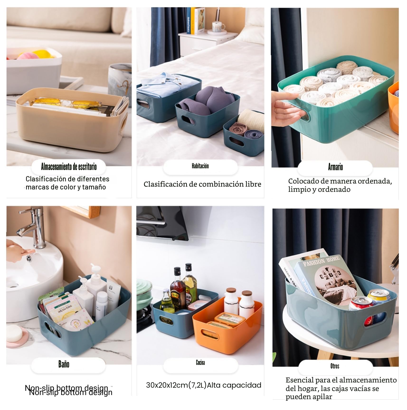 Cajas Almacenaje Plastico con Asa,Cajas Organizadoras de Plastico Adecuados para Usar en el Armario,la Cocina o el Baño (Gris, 30 x 20 x 12 cm/10 Pcs)