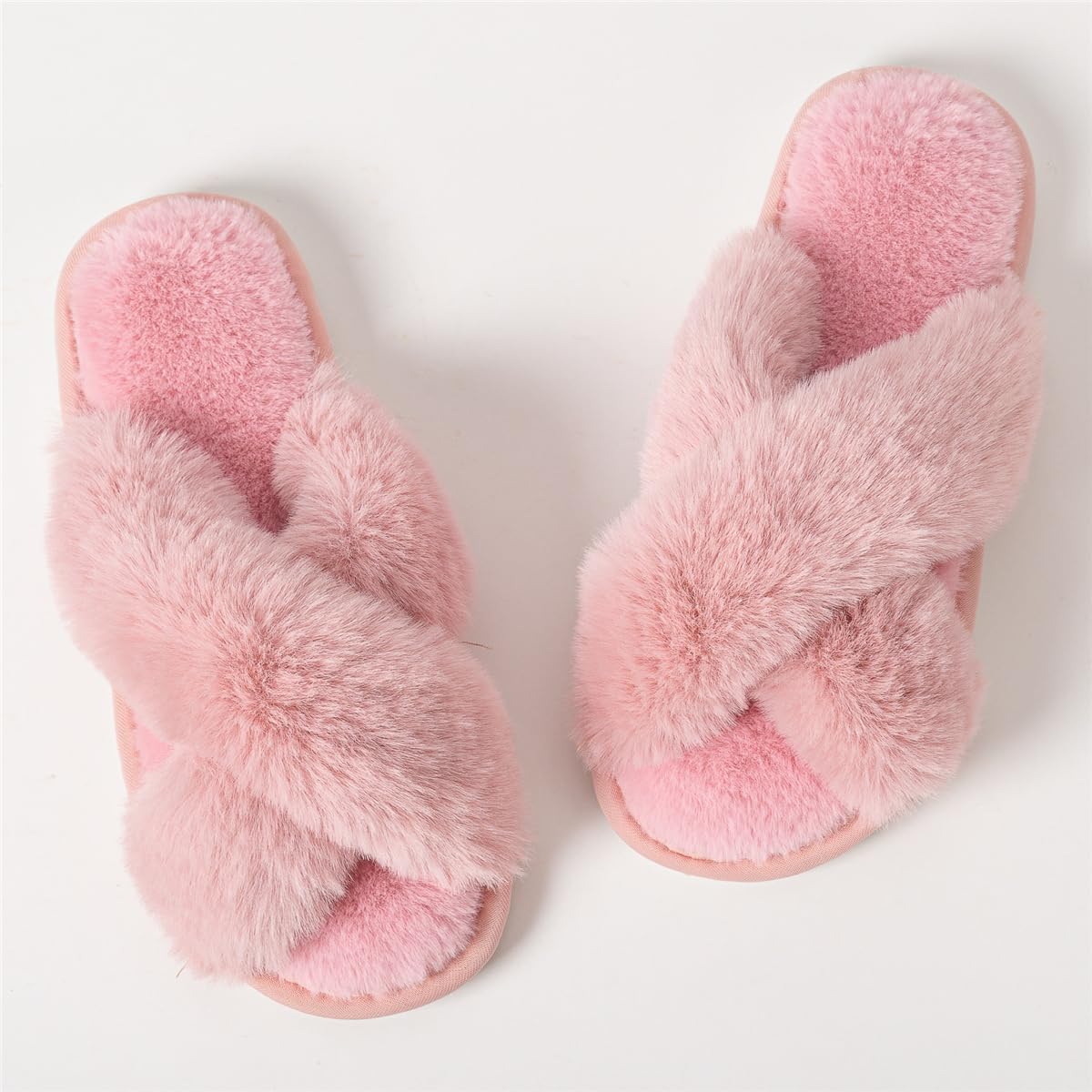 Women's Cross Band Fuzzy Slippers Fluffy Open Toe House Slippers