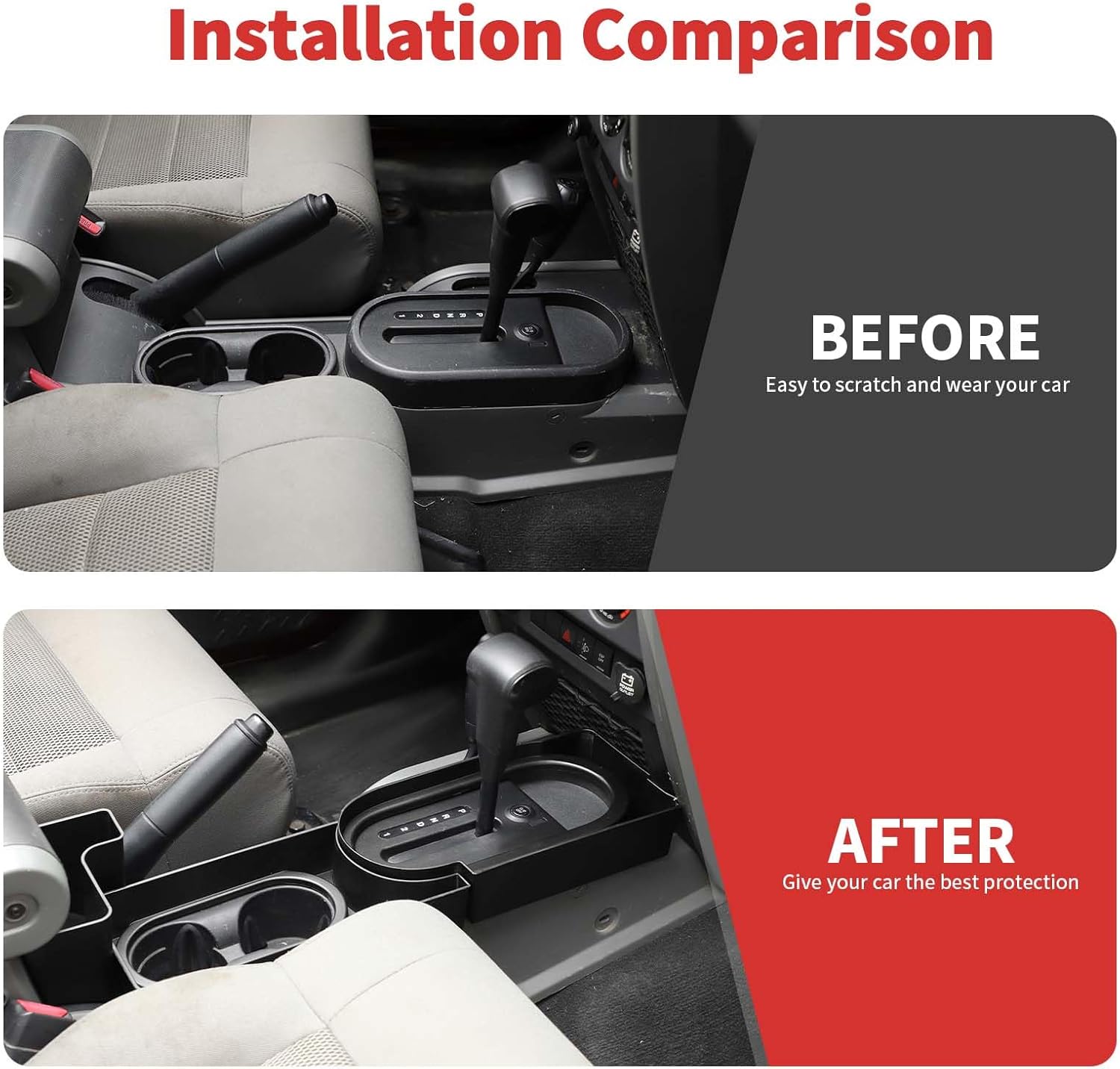 Gear Shifter Console Storage Organizer Tray Kit Fit for 2007-2010 Jeep Wrangler JK JKU, Shifter Box Interior Accessories(3Pcs,Black)