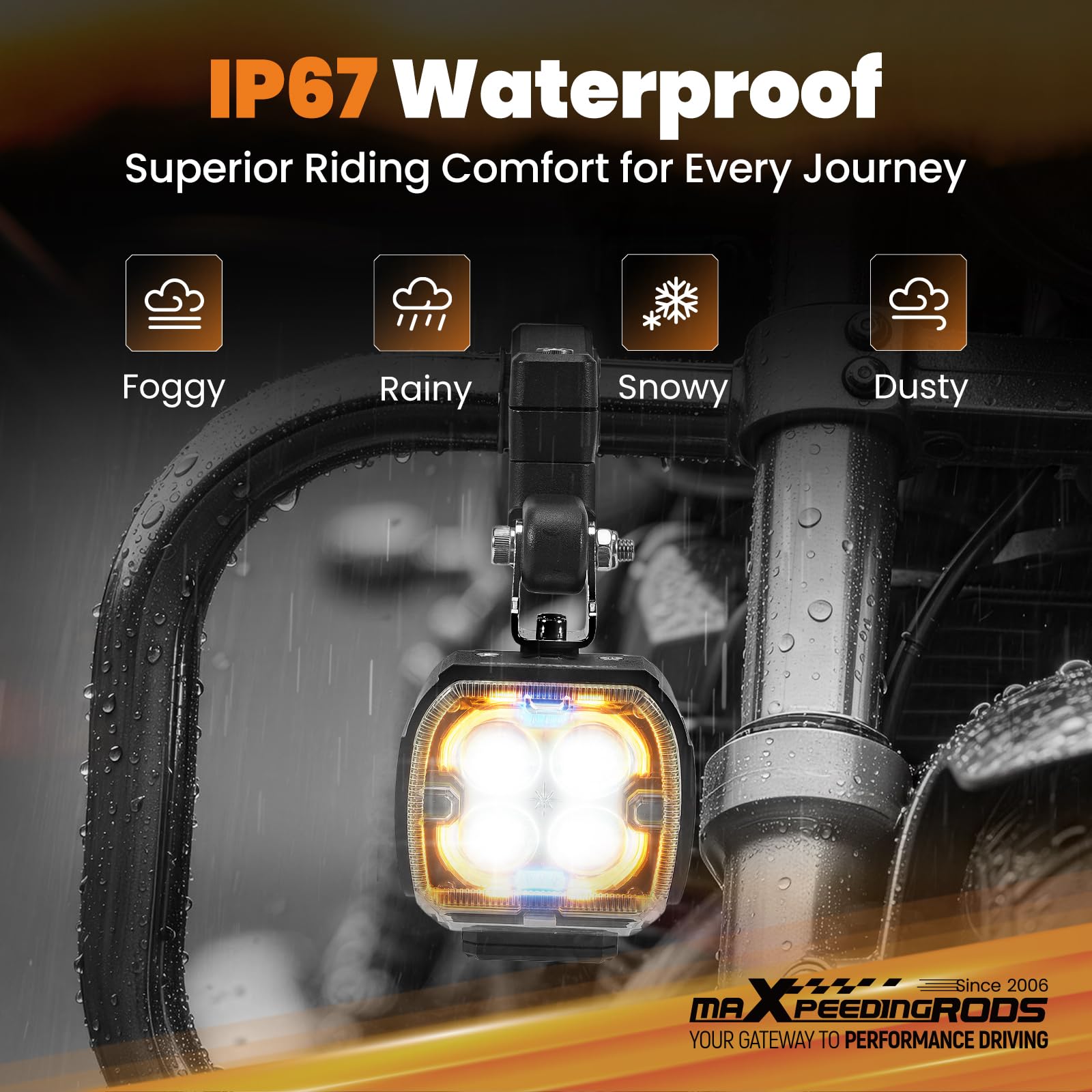 maXpeedingrods Dodatkowy reflektor motocyklowy LED, 120 W, 24 000 lm, reflektor przeciwmgielny do motocykla, ze światłem drogowym i mijania oraz kierunkowskazami, wodoszczelność IP67, z regulowanymi