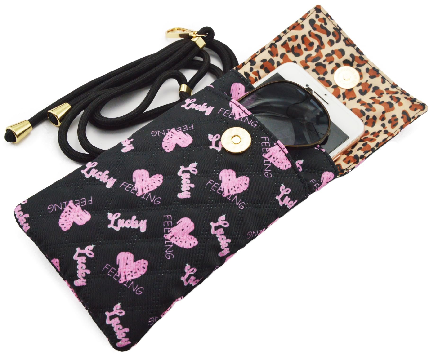 Sliimagetu Soft Glasses Case Double Eyeglasses Case for Women with Adjustable Shoulder Strap and Key Chain Cell Phone Purse