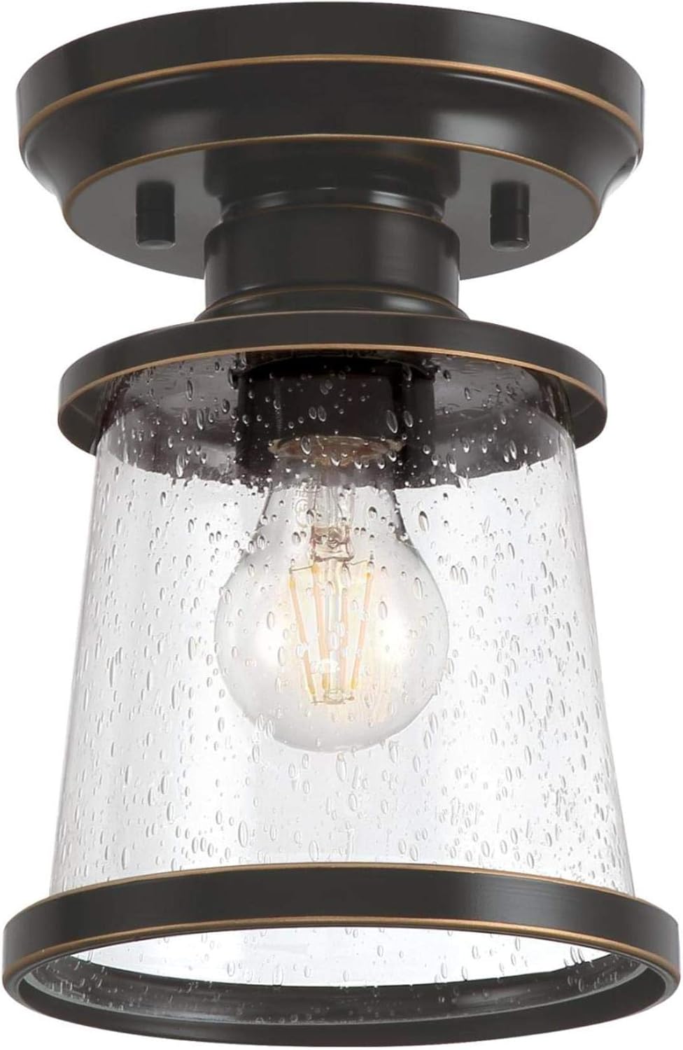 Westinghouse 6113000 Emma Jane 7 Inch Vintage-Style One-Light Outdoor Semi Flush Mount Ceiling Light, Amber Bronze Finish, Clear Seeded Glass