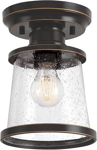 Westinghouse 6113000 Emma Jane - Lámpara de techo semiempotrada para exteriores, estilo vintage, de 7 pulgadas, acabado de bronce ámbar, vidrio disponible en Yaxa Costa Rica