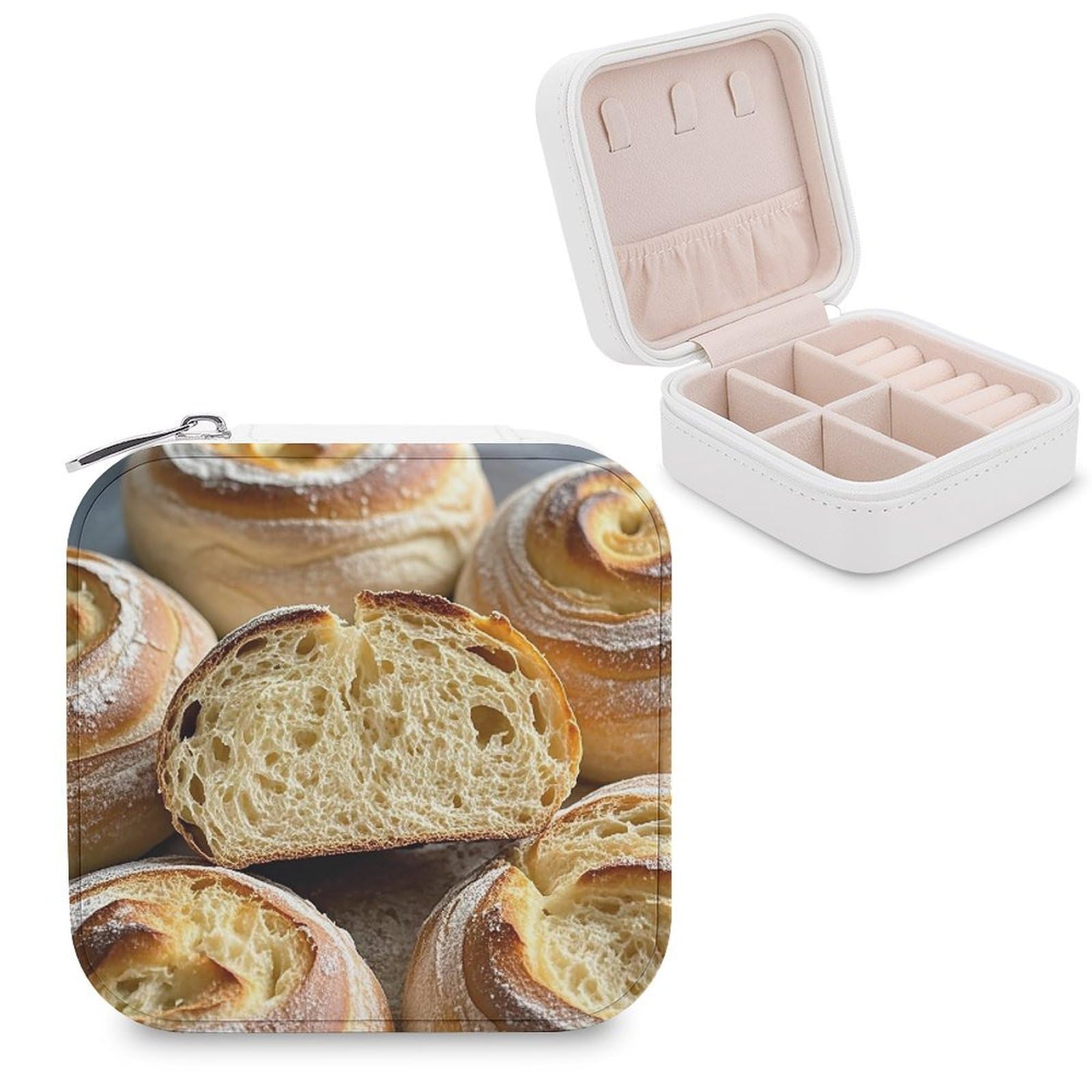 FekiLoot Painted Bread Jewelry Case Personalized Leather Jewelry Box Mini Travel Jewelry Case Small Portable Jewelry Organizer for Ring Earrings Necklace Bracelet