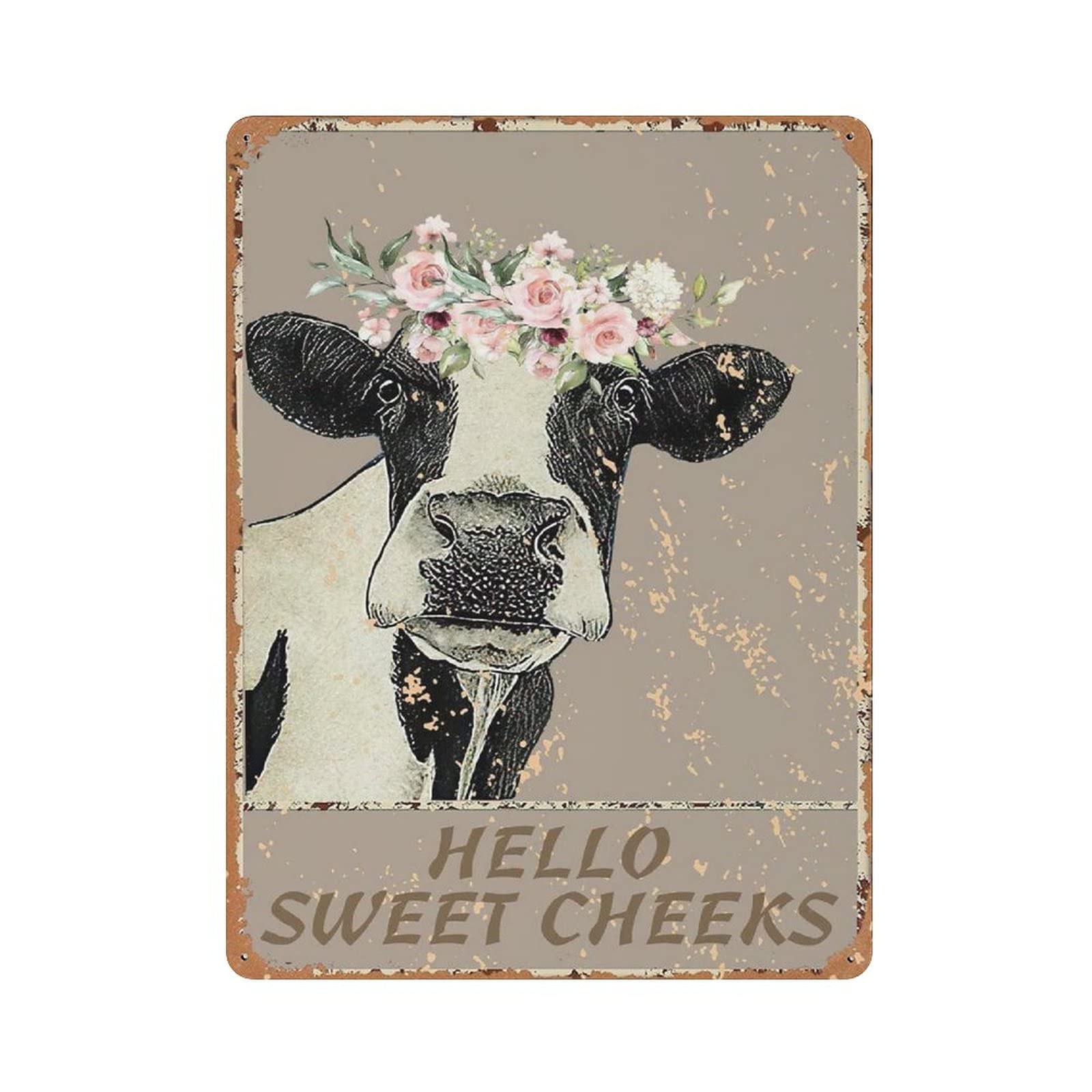 Metal Tin Sign Sweet Cheeks Cow Vintage Tin Poster Metal Sign Wall Decoration Country Kitchen Home Garage Decor 16"x12"