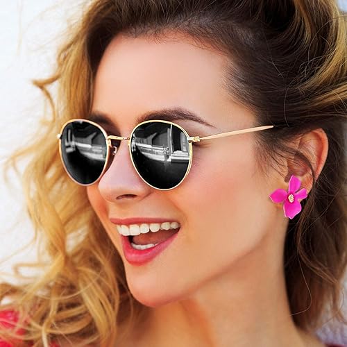 Miniatura 6 de 7 pares de aretes de flores estilo playa boho para mujer, aretes con forma de margarita con brote dorado