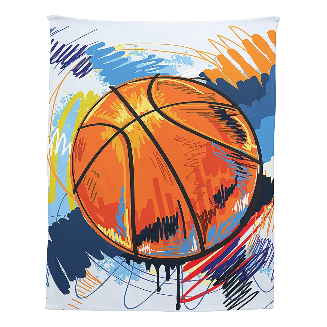 YISUMEI Watercolor Basketball Blanket, Colorful Line Graffiti Modernist Aesthetic Art Throw,Great Gifts for Boys and Girls, 60x80 Inches