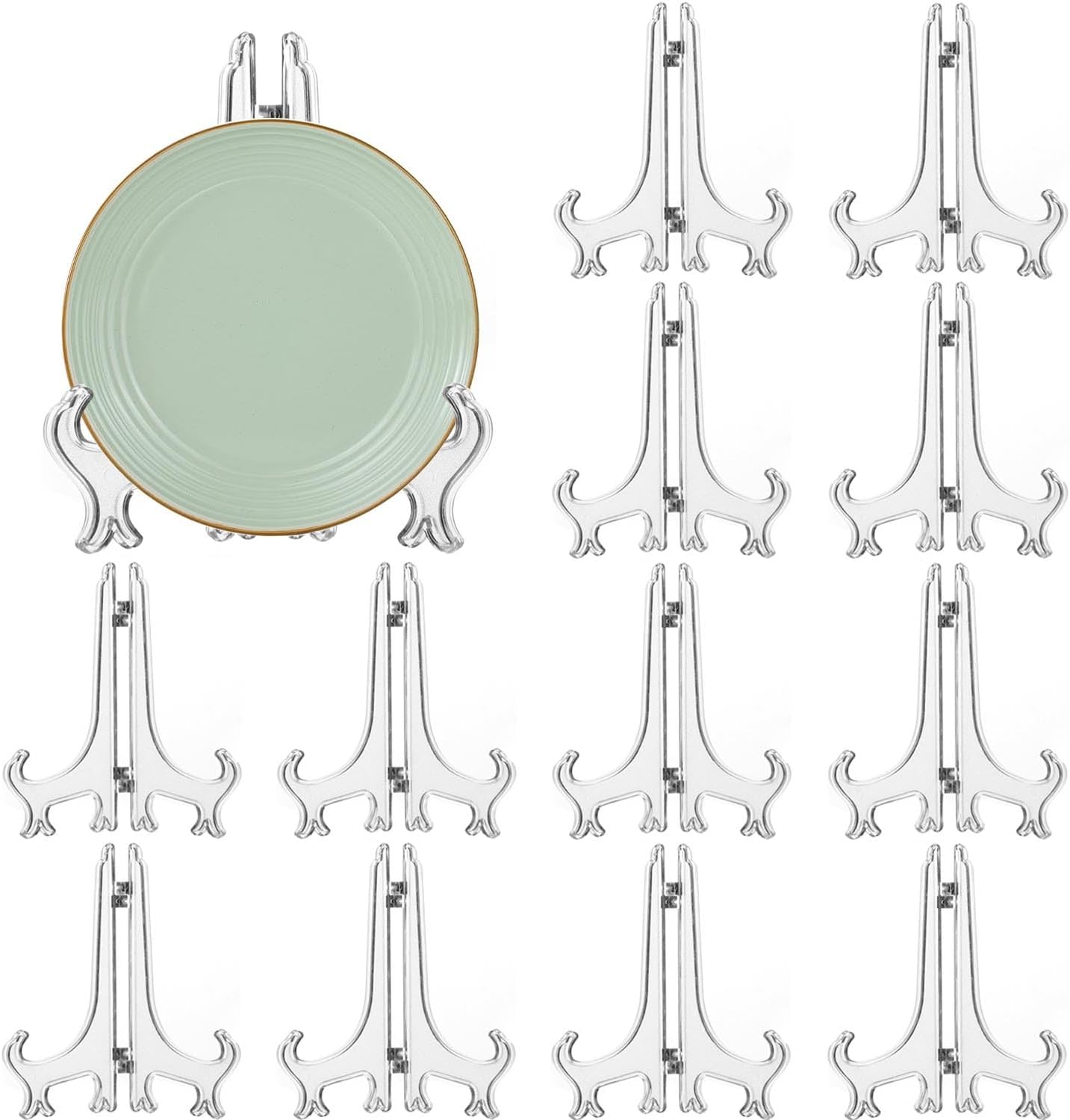 12 Pcs 6" Clear Plastic Easel Stand - Multi-Purpose Display Holder for Plates, Picture Frames, Art, Collectibles, Books – Perfect for Home, Wedding & Event Table Decor