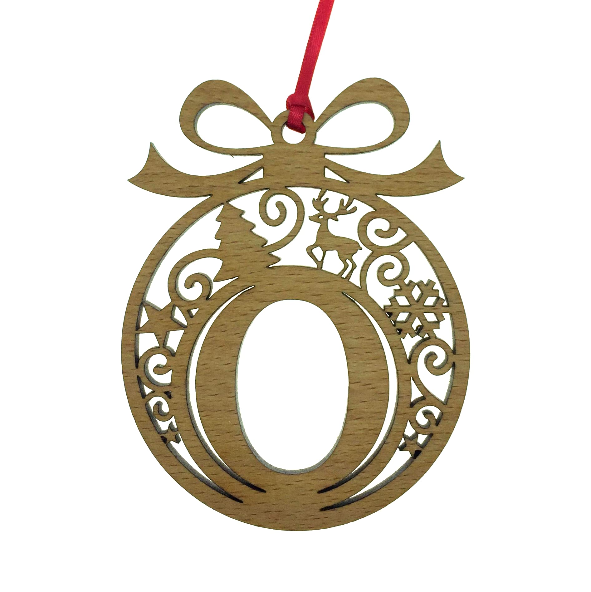 Personalised Christmas tree bauble decoration pendant ornament: Letter O, Natural Wood, Small