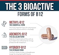 Vista 3 de BioActive Vitamin B12 - 1000 mcg, Contains All 3 Coenzyme Forms (Methyl, Adenosyl & Hydroxy) Plus Methylfolate Cofactor Supports Energy