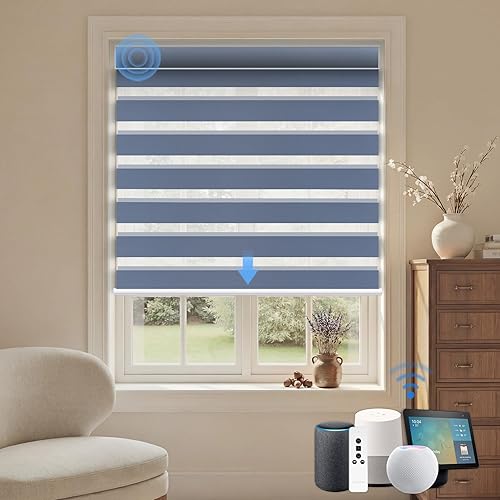 Miniatura 26 de Persianas motorizadas cebra con control remoto: Canisteo - Persianas automáticas para ventanas de interior funcionan con HomeKit, Alexa, persianas