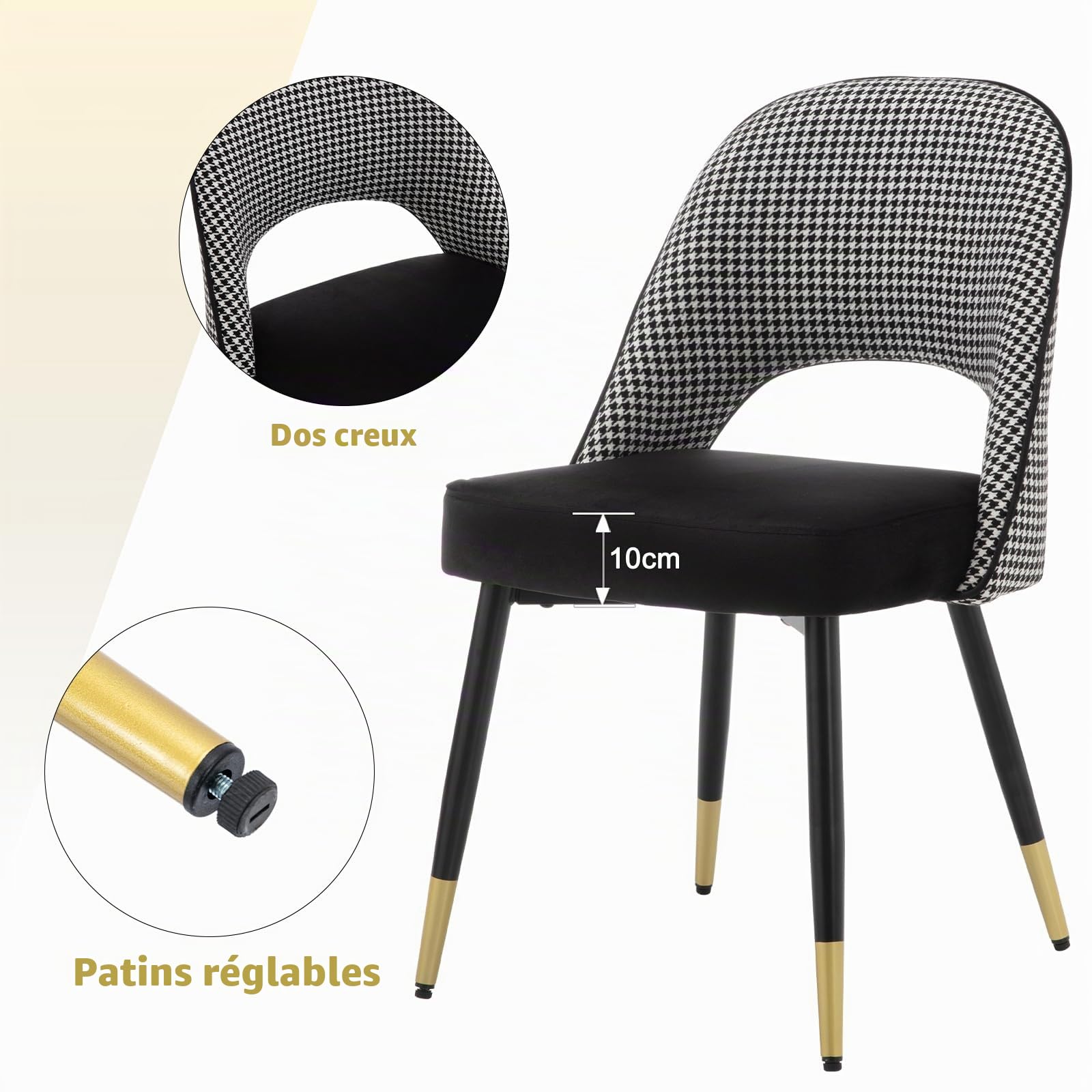 chairus Lot 4 Chaises Salle à Manger Velours Chaise Bureau Moderne, Noir | Chaise en Velours Chaise de Cuisine Moderne sans Accoudoirs Dossier Confortable Pieds Métal pour Chambre Dîner Salon