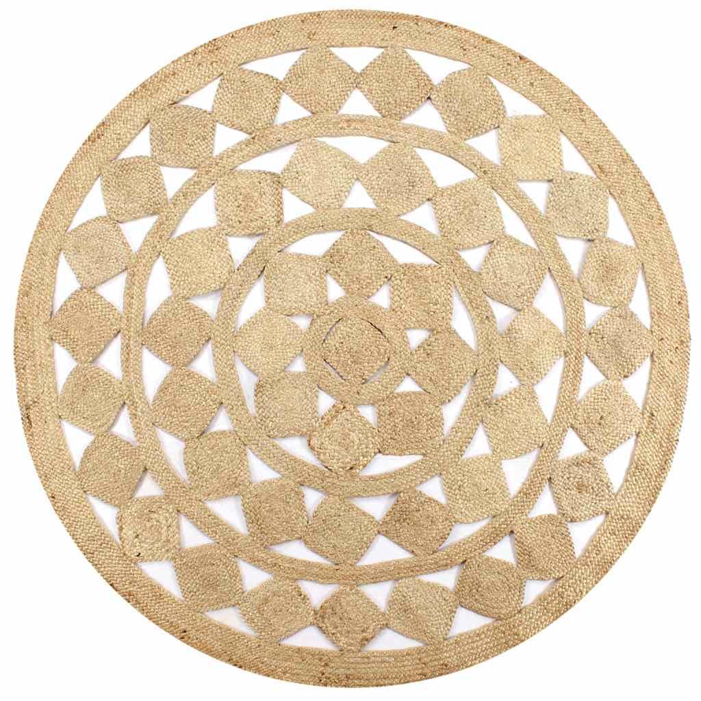 Tapis Fait à la Main en Jute tressée 90 cm pour décoration intérieure, Sol, Chambre, Salon, terrasse, Balcon, avec Texture Douce et Motif Traditionnel Naturel, Facile à Entretenir