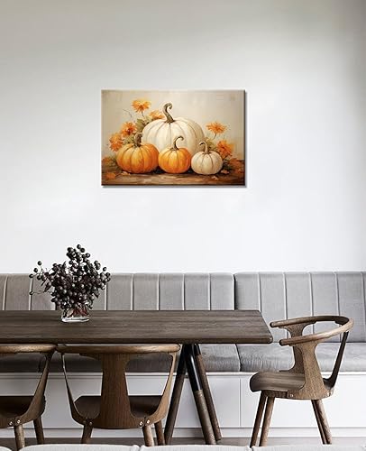 Miniatura 5 de GLOKAKA Impresión de calabaza de otoño, decoración del hogar de otoño, calabaza de otoño con pintura de flores, decoración del hogar, arte de pared