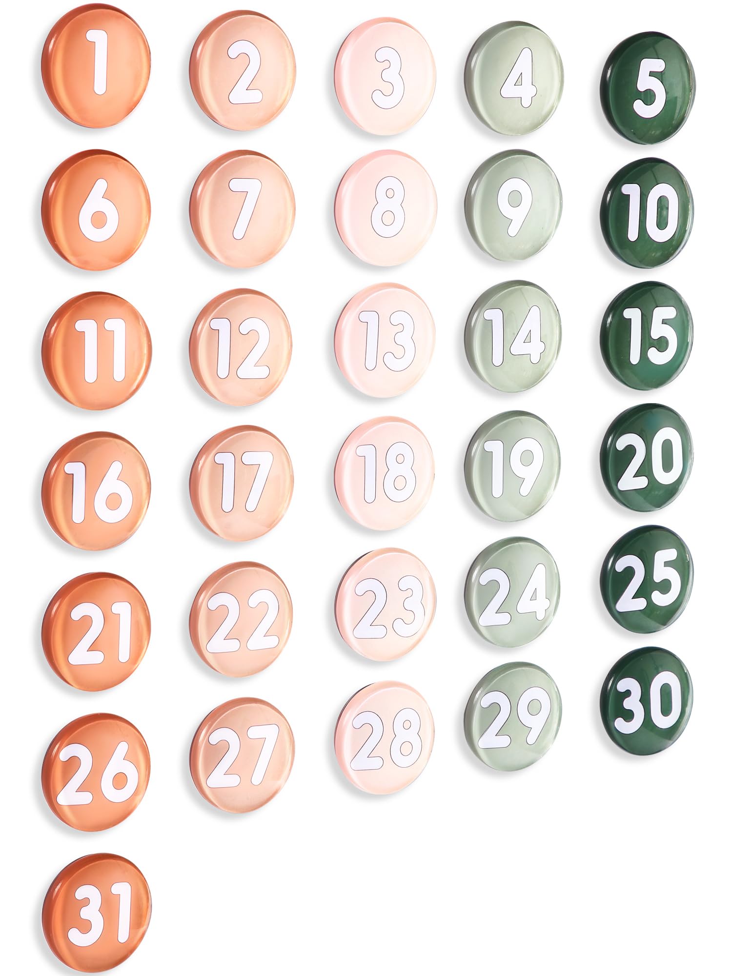 1-31 Magnetic Numbers Colored Glass Calendar Magnets for Whiteboard Dry Erase Board Fridge Schedule Refrigerator(Gradient Orange,0.98",Digital)