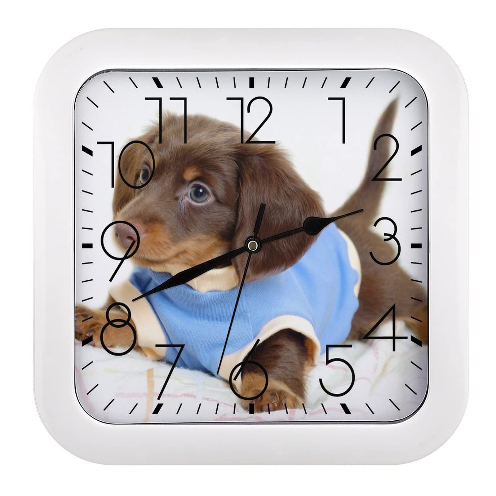 Horloge murale carrée Teckel grand chiffre pendule de salon et cuisine 26cm