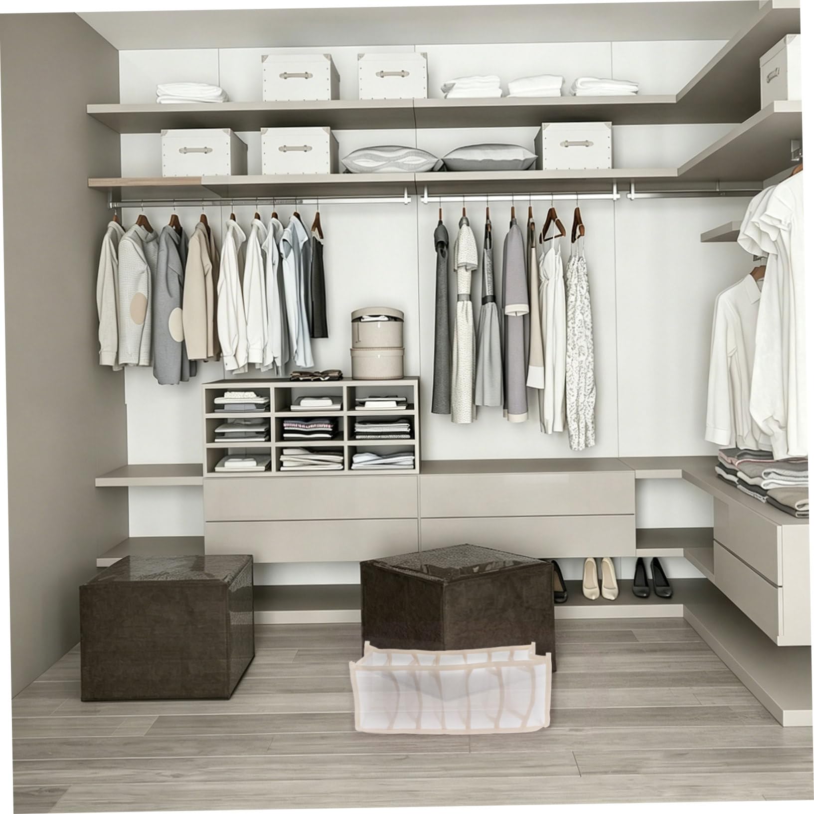 VICASKY Boîte de Rangement pour Sous-vêtements en Maille, 32x12x12 Cm, Couleur Beige Épais, 7 Compartiments, Organise Chaussettes Tiroir, Rangement Maison Pratique et Compact