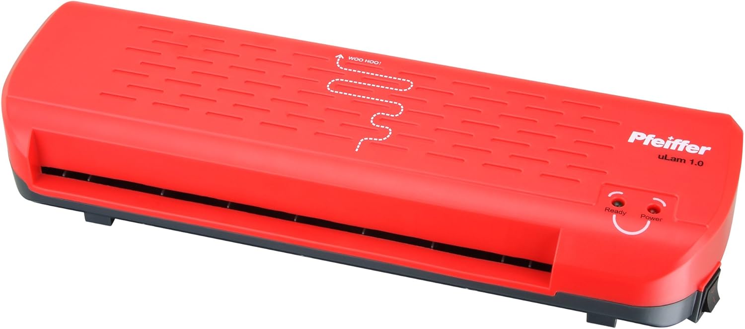 Pfeiffer Laminator uLam 1.0, Red, Laminate Photos, Certificates and Documents up to 8 1/2" x 11" (PFML143R)