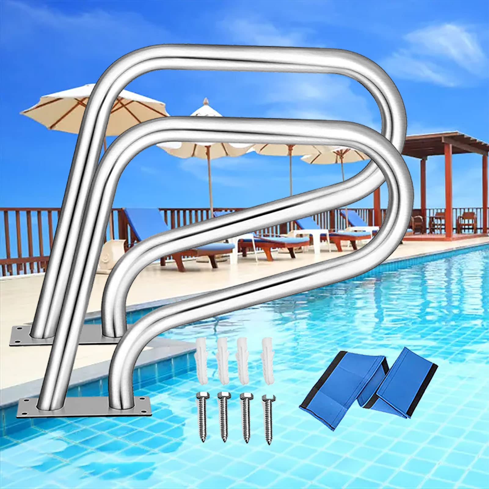 Garde-corps de sécurité pour escalier de piscine avec poignées d'ancrage au sol