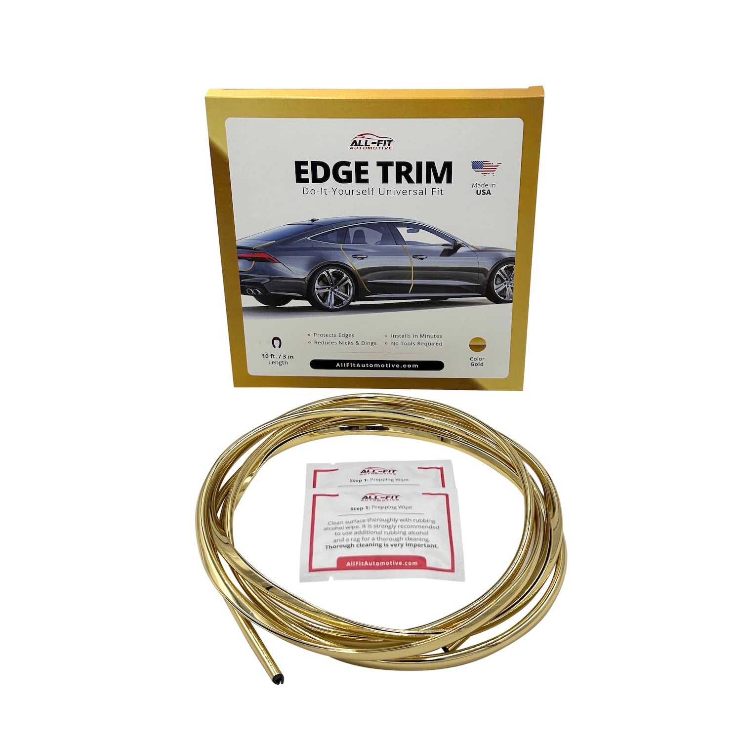 All-Fit Automotive Car Door Edge Protector – Universal DIY Edge Trim to Prevent Scratches & Dings – Flexible Adhesive Molding Trim for Cars, Trucks & SUVs (10 Ft - Gold)