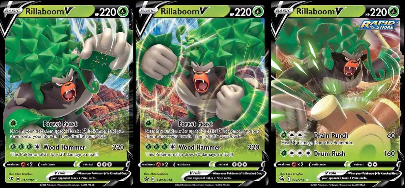 Rillaboom V - Pokemon 3 Card Lot - SWSH014-017/192 - Rebel Clash - Fusion  Strike
