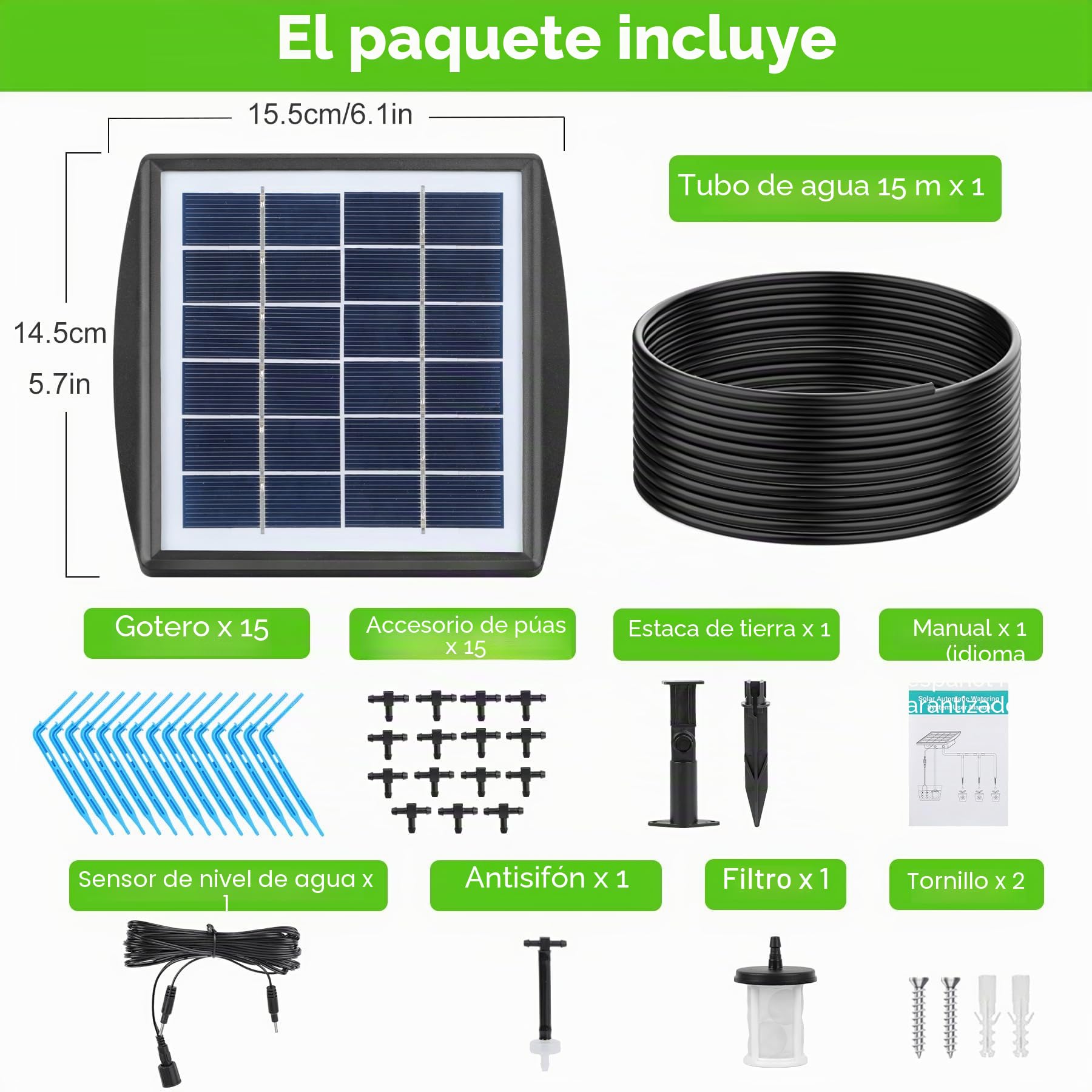 Forever Speed Sistema de riego solar automático con sensor de agua, equipo de autorriego con temporizador, manguera de 15 m para plantas de jardín y balcón
