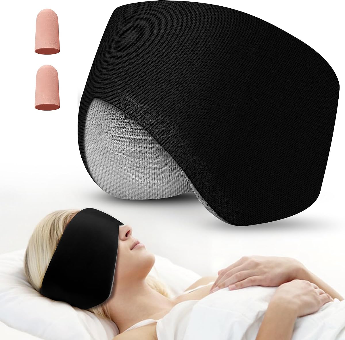 Sleep Mask & Earmuffs for Sleep - 2 in 1 Ear & Eye Mask with Ear Plugs | Blackout Sleep Mask with Ear Covers, Adjustable Silk Blindfold, Dual-Sided Sleep Earmuffs for Men & Women (Black)