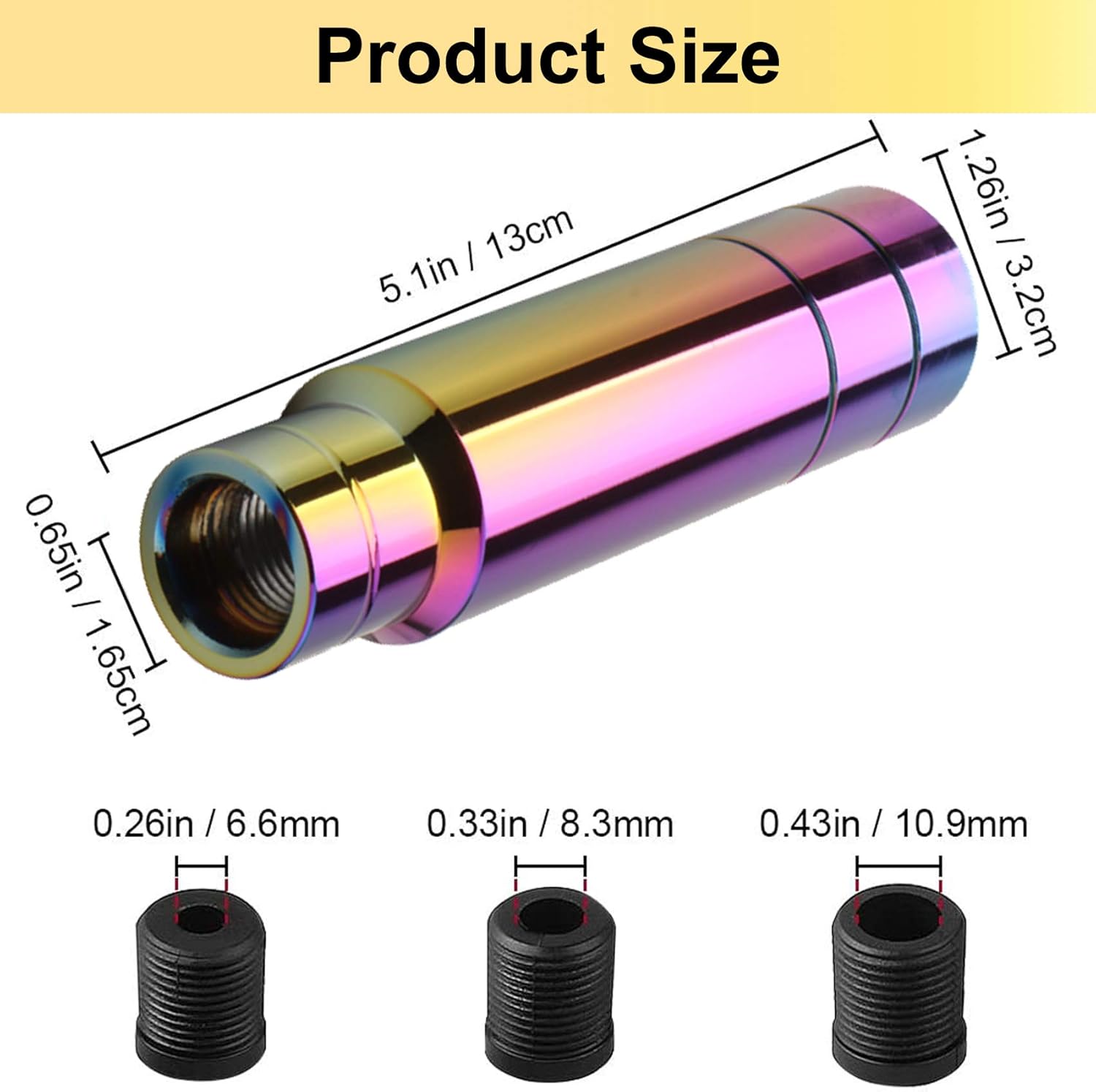 AUTENS 13CM Aluminum Weighted Shift knobs, Long Stick Universal Gear Shifter Knobs, Multicoloured Shifter Lever Head Fit Most Automatic Manual Vehicles with 3 Threaded Adapters