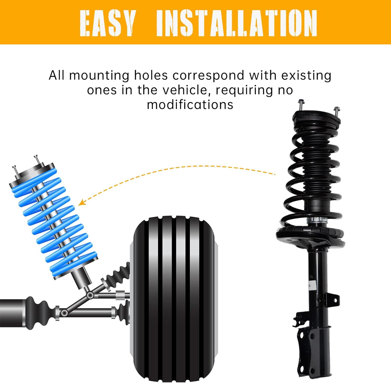 Rear Pair Complete Struts Shocks Assembly w/Coil Spring Replacement for Toyota Camry 1997-2001 Solara 1999-2003 FWD Suspension Kit171680 171681