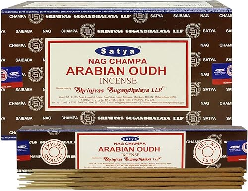 Satya Nag Champa Arabian oudh - Varillas de incienso (12 cajas de 0.55 onzas cada una) Agarbatti enrolladas a mano para purificación, relajación,