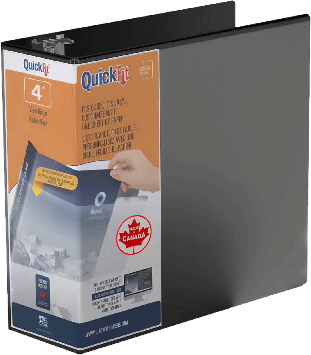QuickFit View Binder, 3-Ring Binder for School or Office, D Ring, Black, Single, 4 Inch