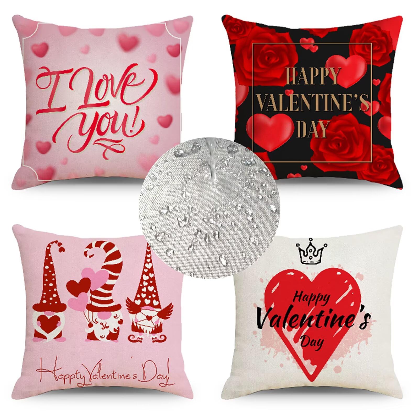 Lot de 4 housses de coussin 35x35cm rouge lin imperméable PJ-8967