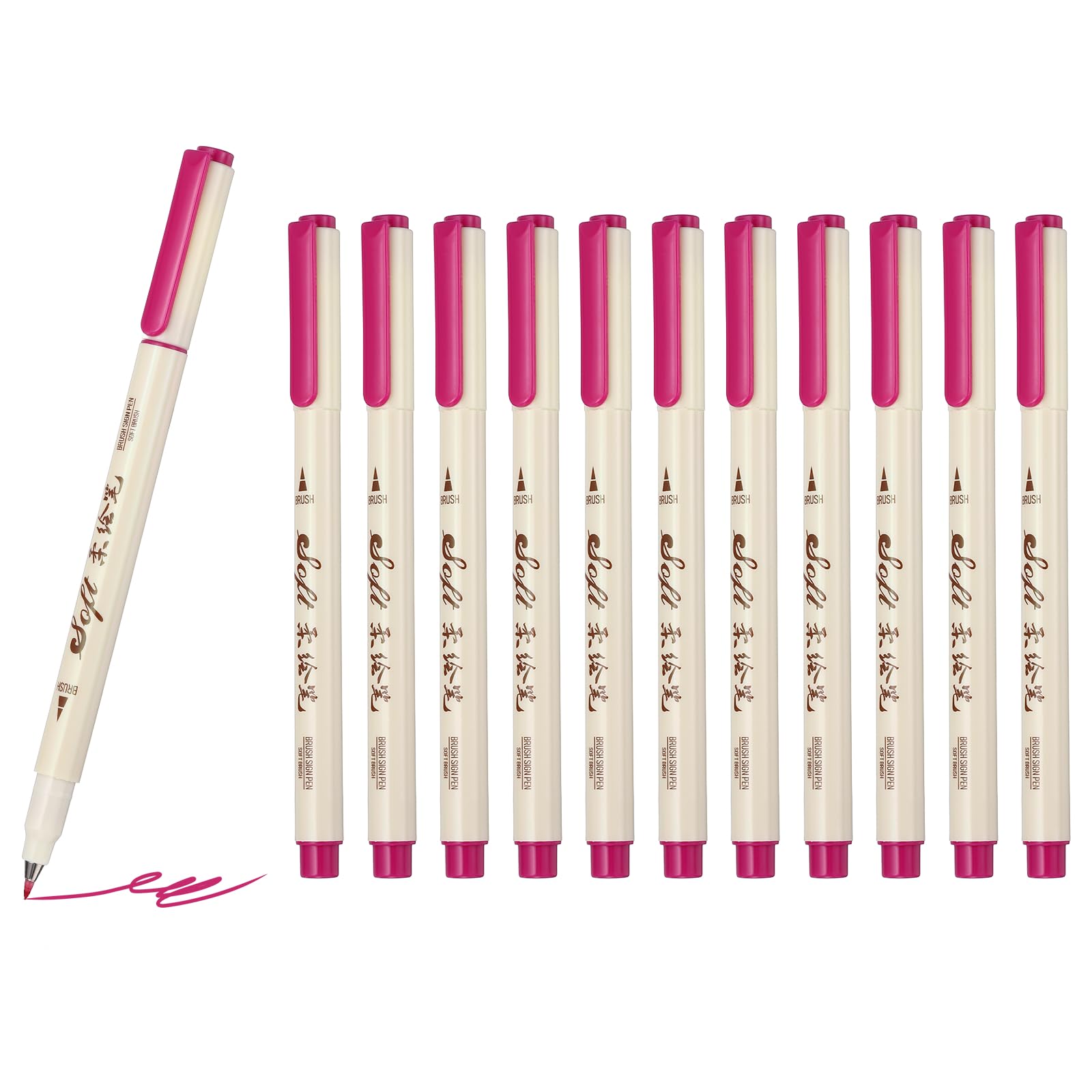 PATIKIL Fineliner Colored Pens, 12 Pcs Pink Felt Brush Tip Fineliner Marker Waterproof Ink Watercolor Coloring Book Art Supplies Set for Artist Journaling Scrapbooking