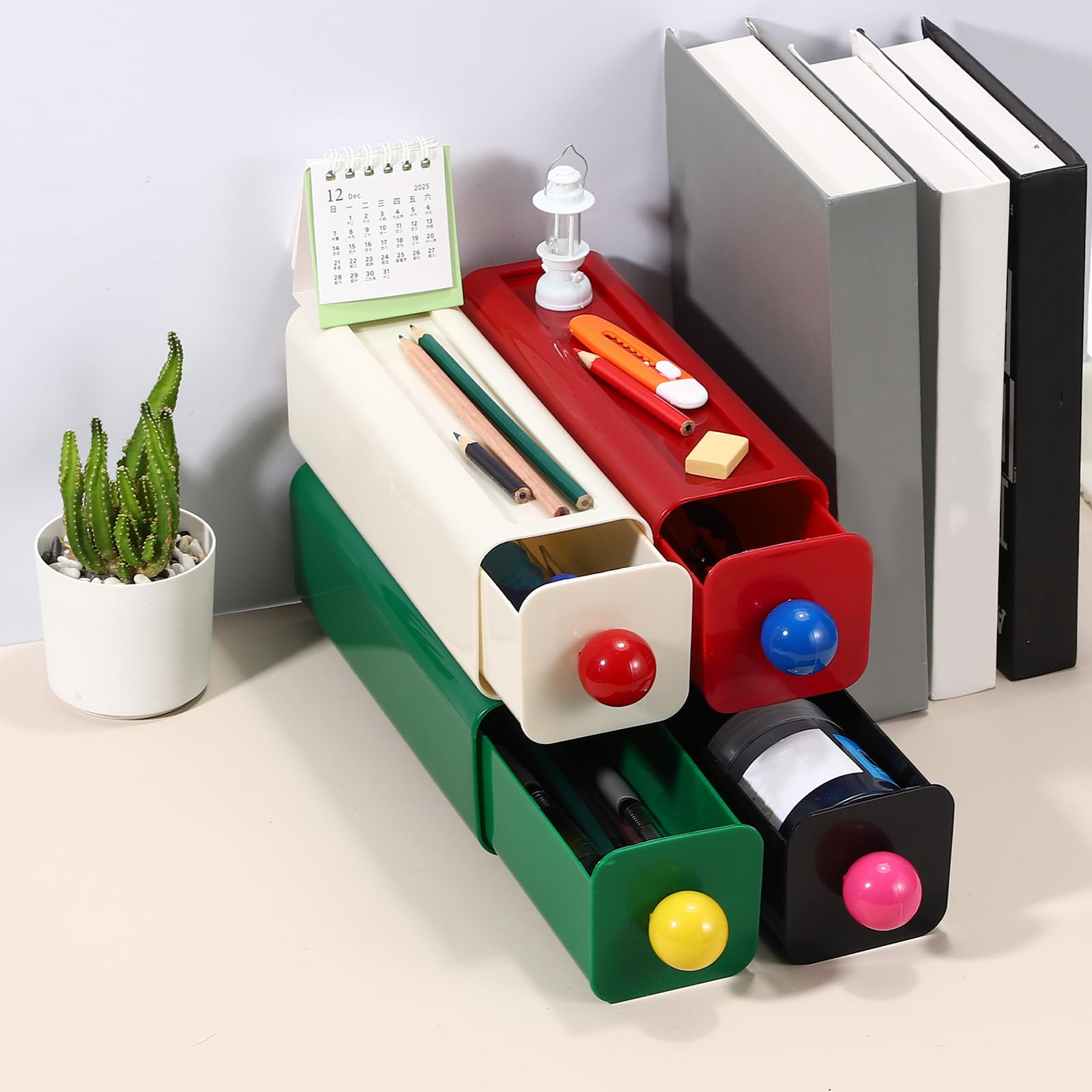 QUARKZMAN 3 Cassetti Impilabili Per Scrivania, Organizzatore Plastica Con Cassetti Scatola Archiviazione Per Ufficio Casa Cancelleria Trucco Bagno, Nero Singolo Strato