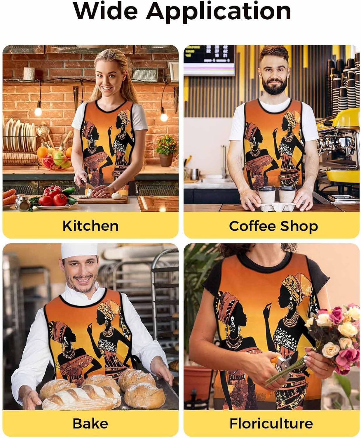 African Black Women Unisex Cobbler Apron with 2 Pockets Vest, Cleaning Smock Apron for Work Chef Kitchen - 1 Pack