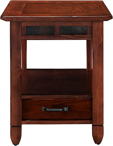 Leick Home 10907 Slatestone - Mesa auxiliar de roble rústico con un cajón, roble rústico envejecido