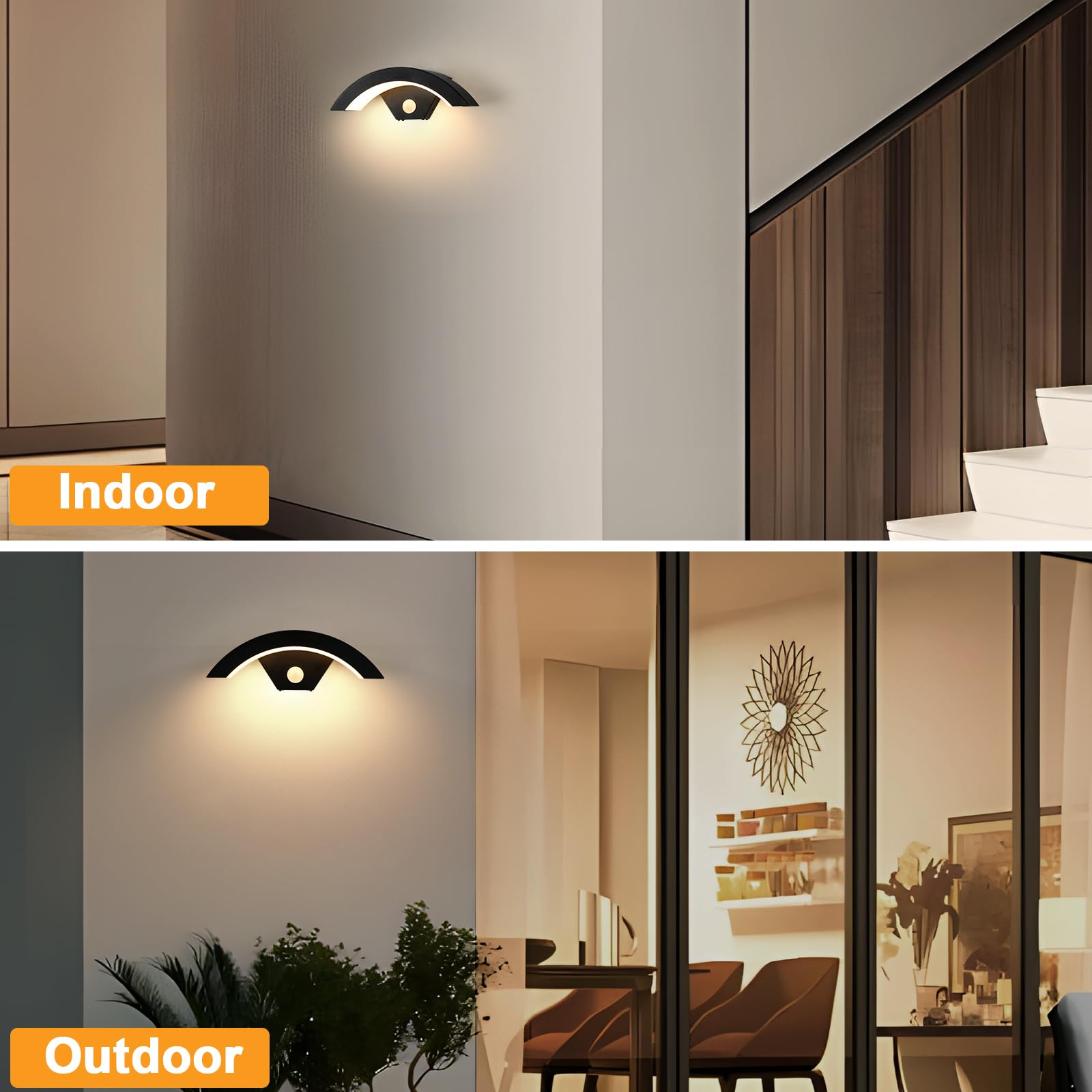 2 Stück Außenwandleuchte mit Bewegungsmelder, 24W Wasserdicht IP65 | LED Wandleuchte Außen, 3000K Warmweiß Moderne Außenlampe Wandlampe für Garten Terrasse Eingang Villa Veranda, Schwarz