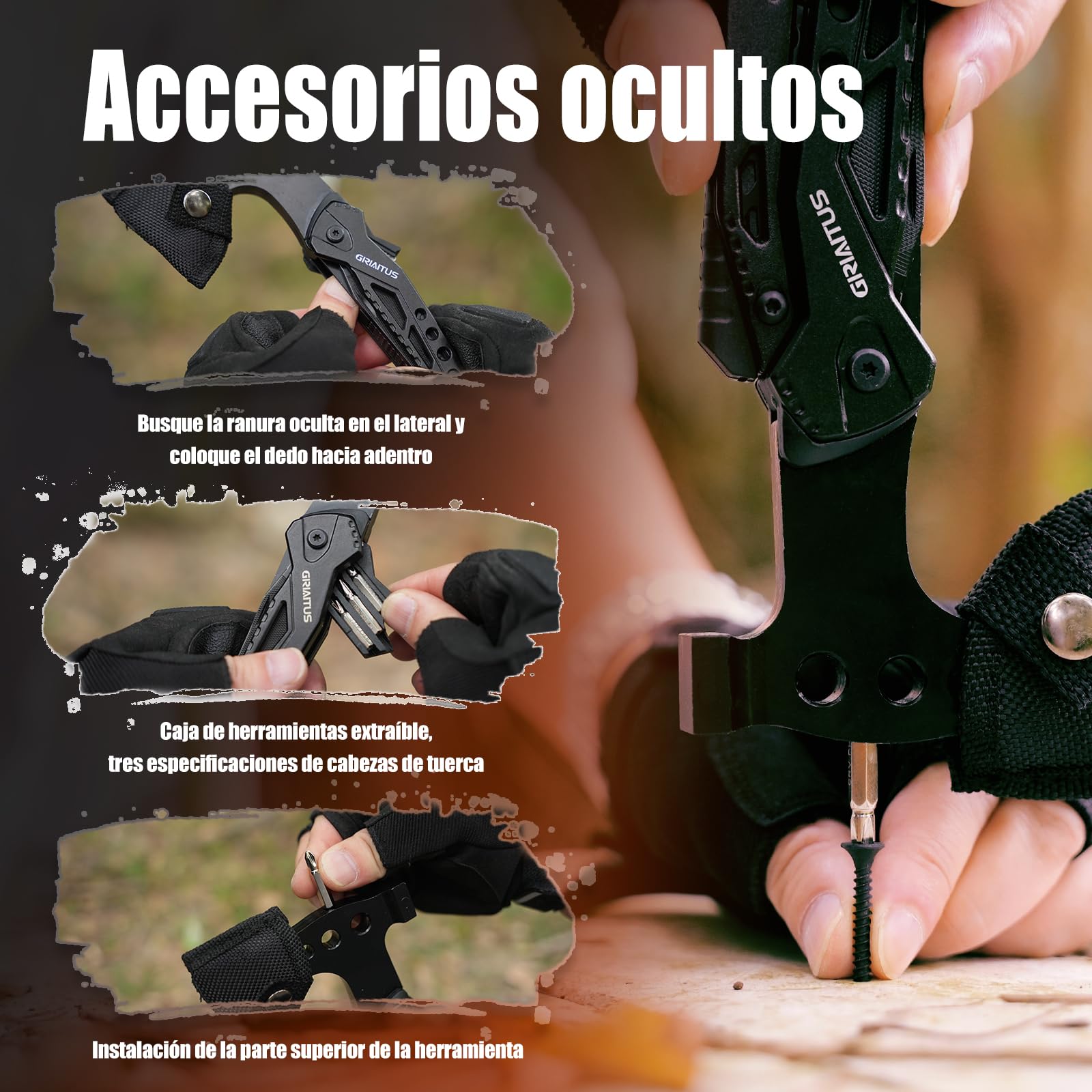 Accesorios Multiherramienta para Acampar Regalos para Hombres 16en1 Herramienta Multiuso con Hacha Supervivencia Navaja Multiusos Regalo Padre
