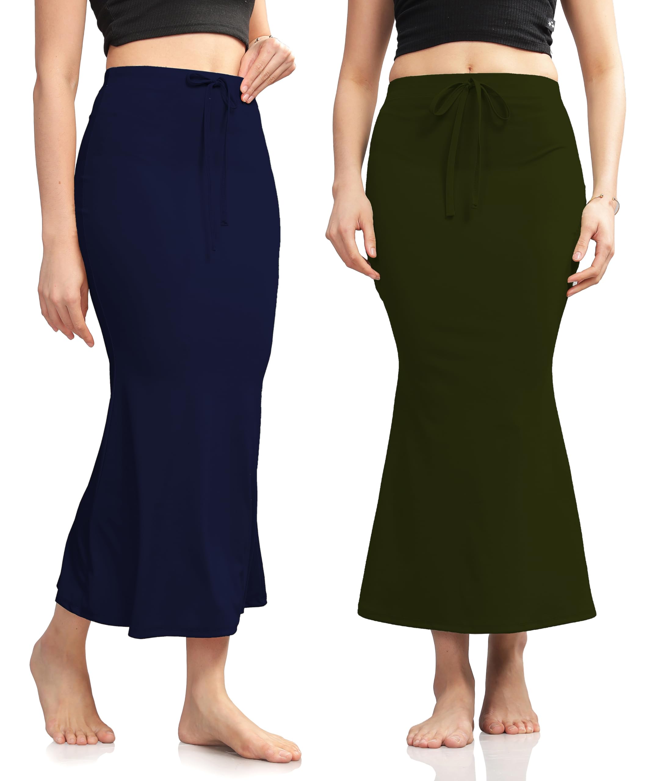 Women?s Solid Mermaid Fit Maxi Skirt Combo | Soft Stretchable Fabric | Adjustable Waist Tie | Set of 2 |Navy-Mendi-picture-35