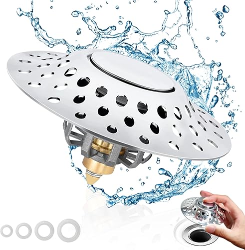 AOLIUP Tapón de bañera 2 en 1 y colector de pelo de drenaje, tapón de bañera resistente al óxido con filtración de doble capa, tapón de drenaje de