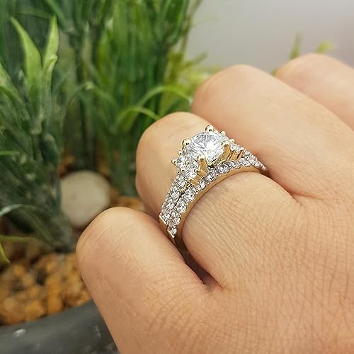 Miniatura 2 de Dazzlingrock Collection Conjunto de anillos de mujer de 5 piedras con circonita cúbica redonda de 3.00 ctw (piedra central de 0.236 in) en oro