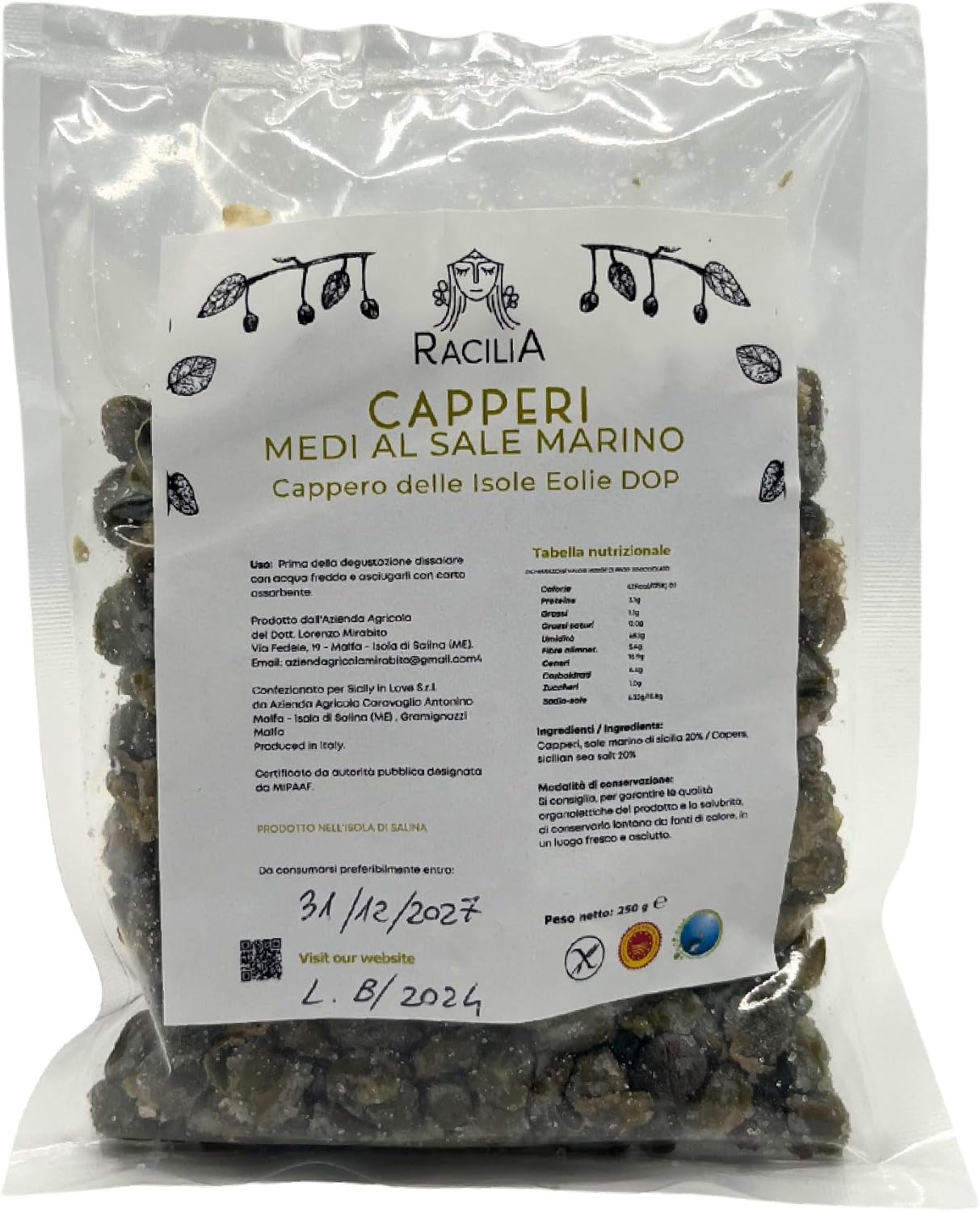 Średnie Kapary z Solą - Kapary z Wysp Liparyjskich Włoch - Bezglutenowe - 250gr (4 Sztuki = 1 KG)