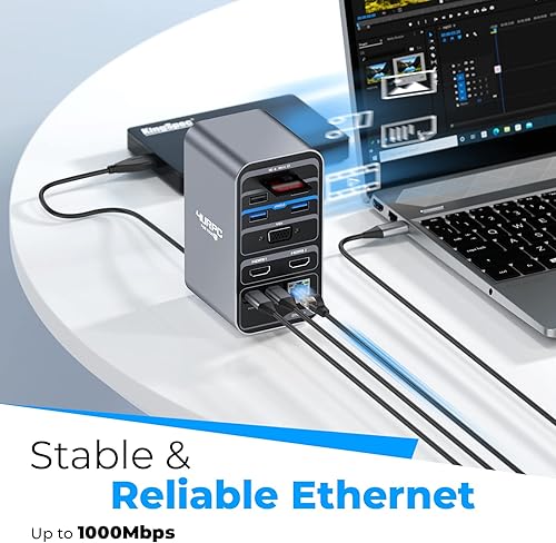 Miniatura 6 de Estación de acoplamiento USB C con monitor doble, base HDMI USB C doble, estación de acoplamiento para laptop con 2 puertos HDMI, VGA, 7 USB,