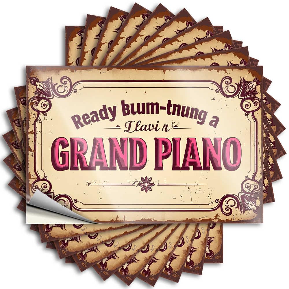 Decals Funny Room Decor Peel and Stick - Vintage Grand Piano Sign with Floral Frame Garage Affirmation Waterproof Vinyl for Dry(6X9CM)
