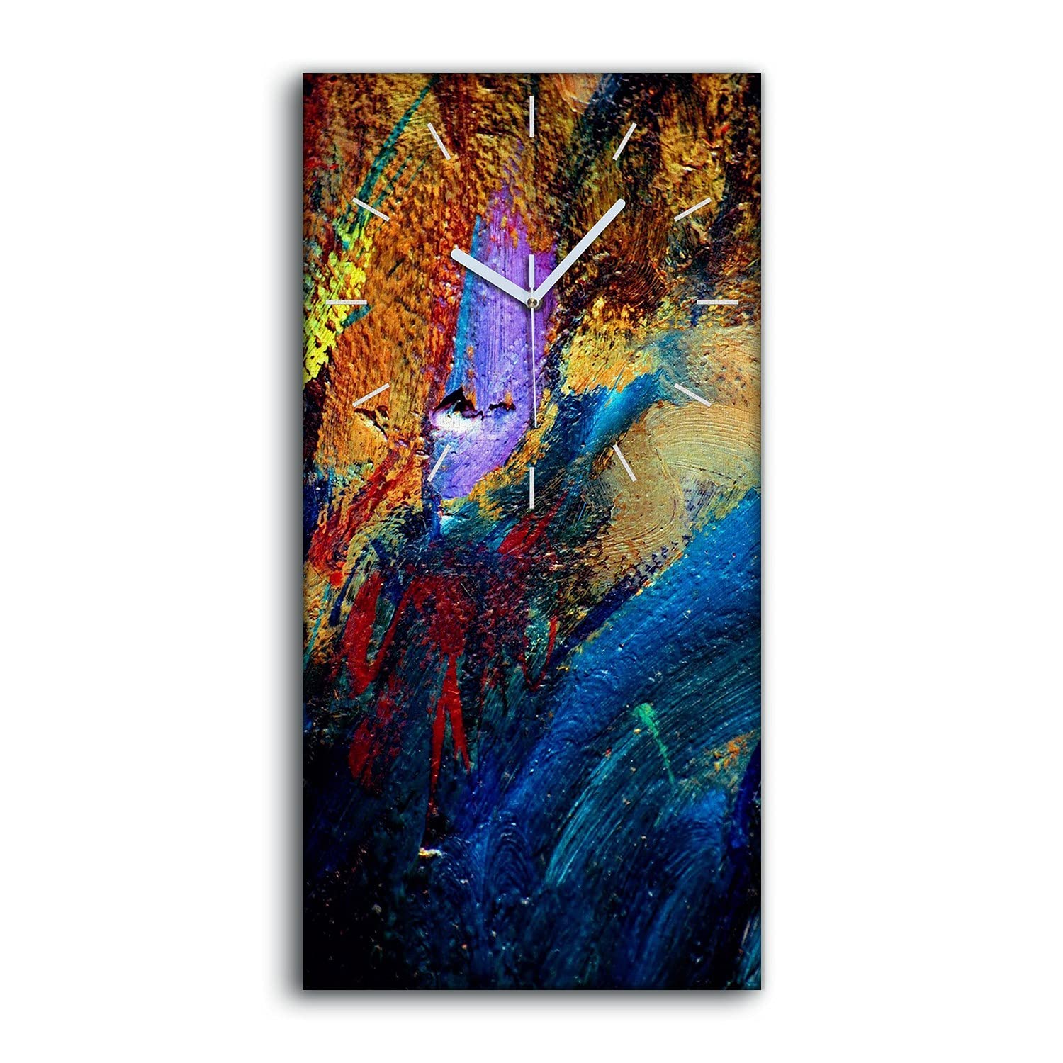 Horloge sur Toile 30x60cm Peinture Chaotique Abstraite et Silencieuse